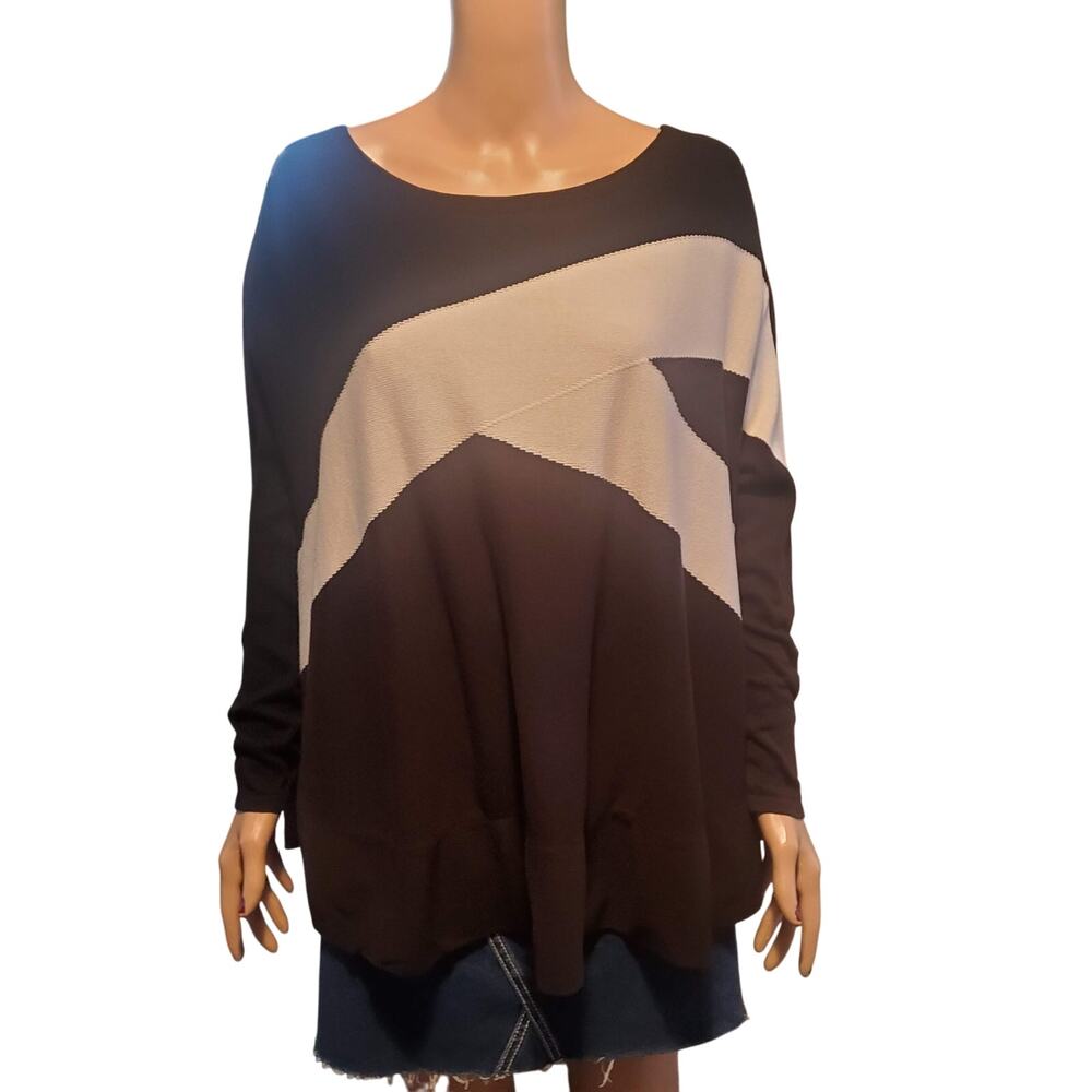 Planet by Lauren G One Size OS Black White Brown Modal Pima Cotton Light Sweater